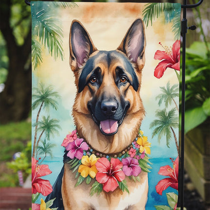 German Shepherd Luau Garden Flag