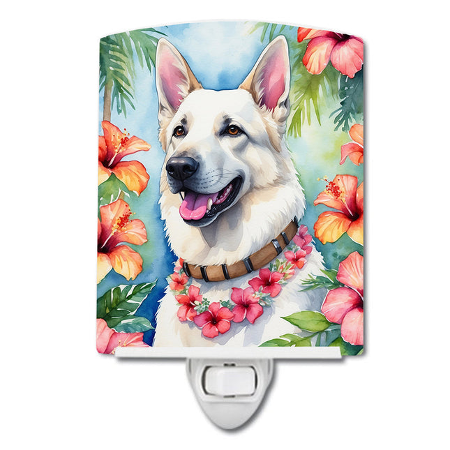 White German Shepherd Luau Ceramic Night Light