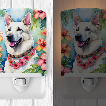 White German Shepherd Luau Ceramic Night Light