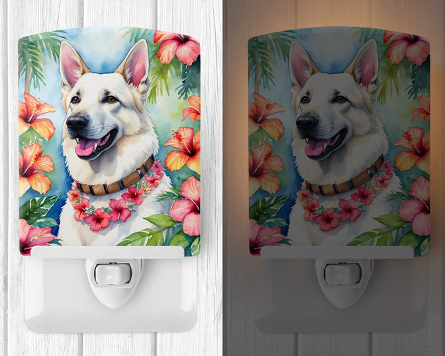 White German Shepherd Luau Ceramic Night Light