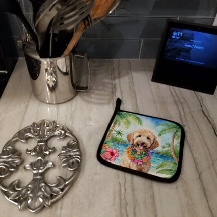 Goldendoodle Luau Pair of Pot Holders