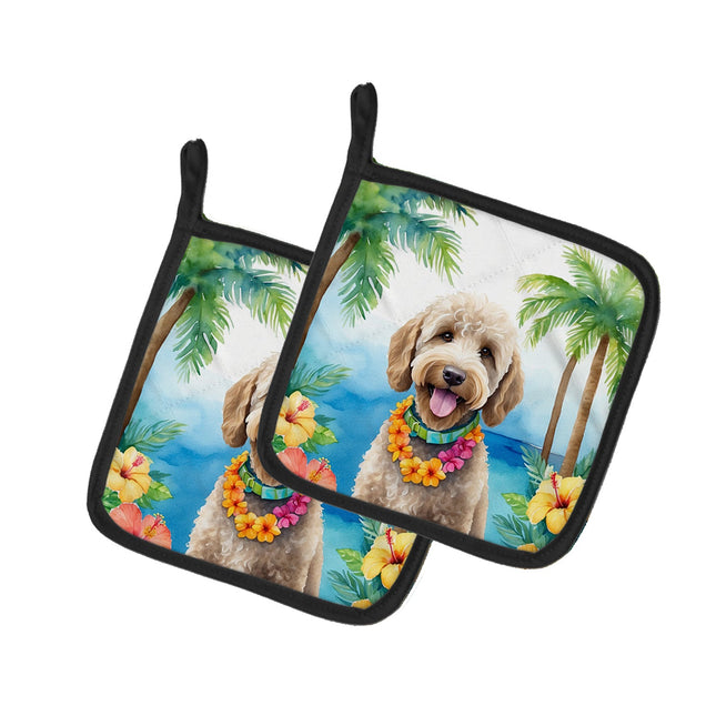 Labradoodle Luau Pair of Pot Holders