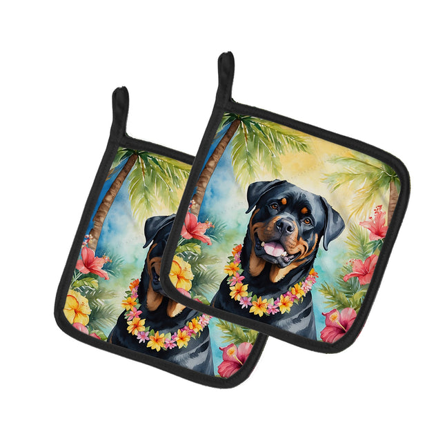Rottweiler Luau Pair of Pot Holders