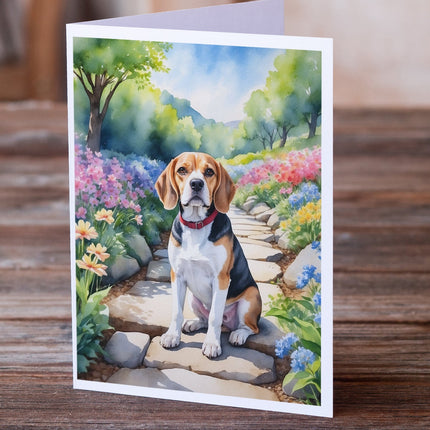 Beagle Spring Garden Greeting Cards Pack of 8