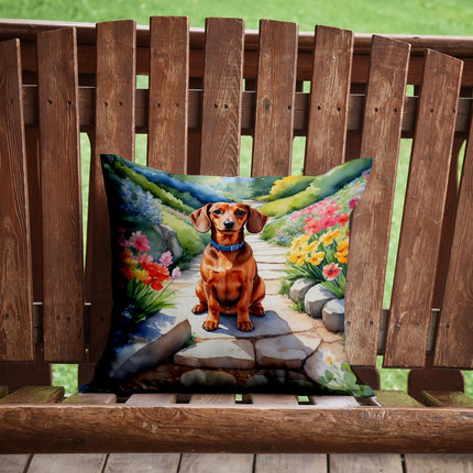 Dachshund Spring Path Throw Pillow