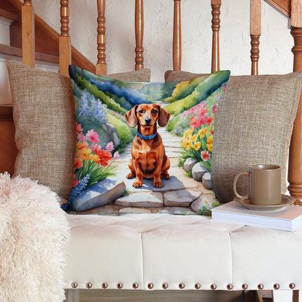 Dachshund Spring Path Throw Pillow