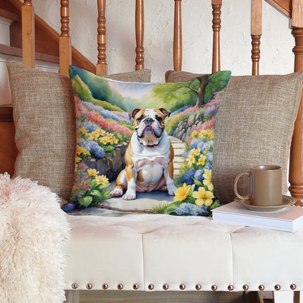 English Bulldog Spring Path Throw Pillow