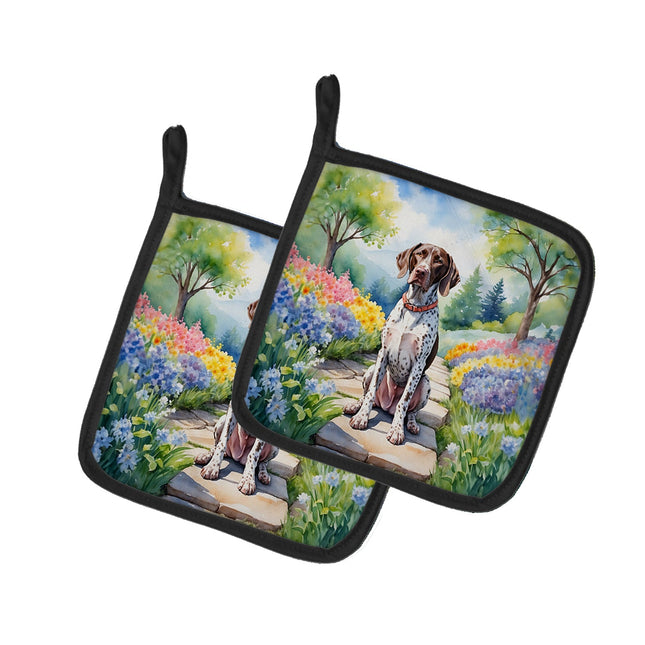 German Shorthaired Pointer Spring Path Pair of Pot Holders