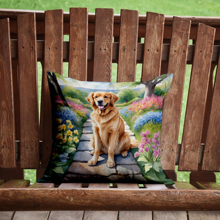 Golden Retriever Spring Path Throw Pillow