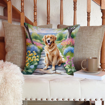Golden Retriever Spring Path Throw Pillow