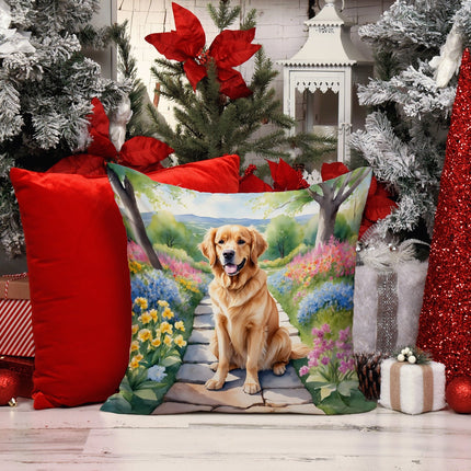 Golden Retriever Spring Path Throw Pillow