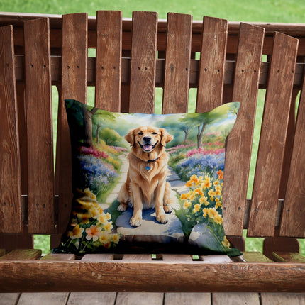 Golden Retriever Spring Path Throw Pillow