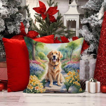 Golden Retriever Spring Path Throw Pillow