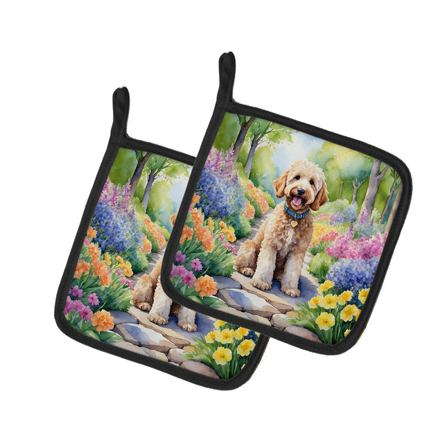 Goldendoodle Spring Path Pair of Pot Holders
