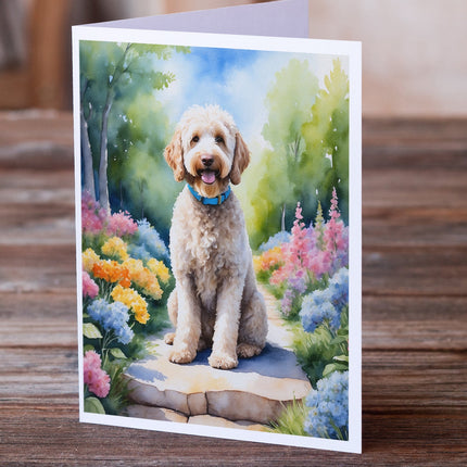 Labradoodle Spring Path Greeting Cards Pack of 8