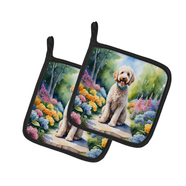 Labradoodle Spring Path Pair of Pot Holders