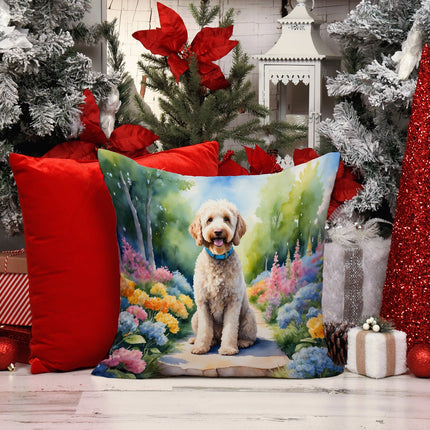 Labradoodle Spring Path Throw Pillow