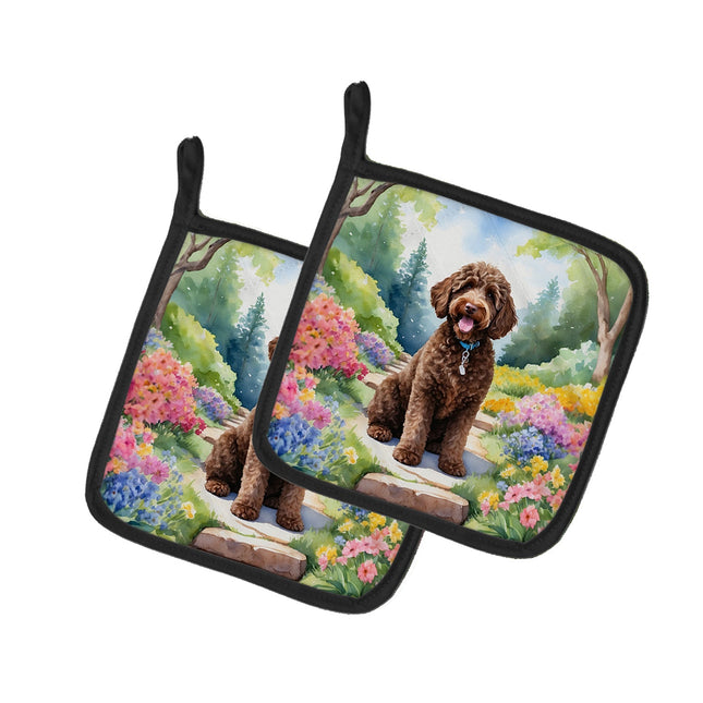 Labradoodle Spring Path Pair of Pot Holders