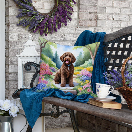 Labradoodle Spring Path Throw Pillow