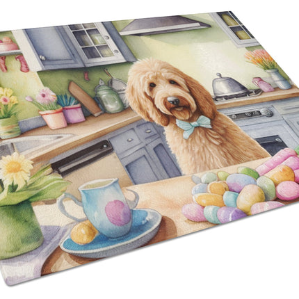 Decorating Easter Goldendoodle Glass Cutting Board
