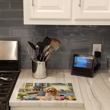 Decorating Easter Goldendoodle Glass Cutting Board