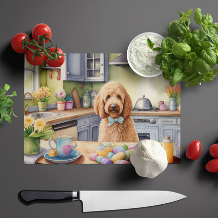 Decorating Easter Goldendoodle Glass Cutting Board