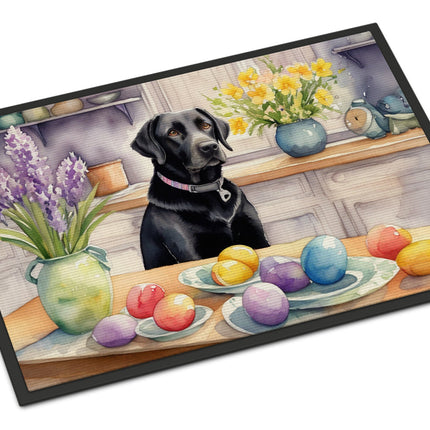 Decorating Easter Black Labrador Retriever Doormat