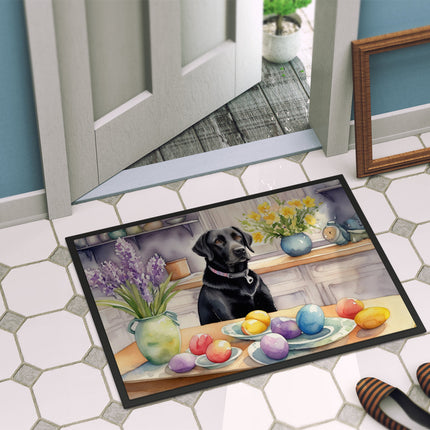 Decorating Easter Black Labrador Retriever Doormat