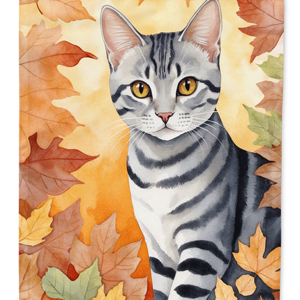 American Shorthair Cat in Fall Leaves House Flag