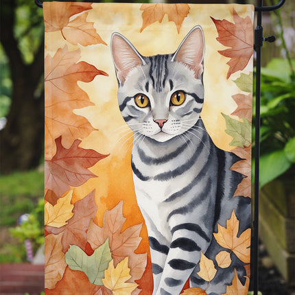 American Shorthair Cat in Fall Leaves Garden Flag