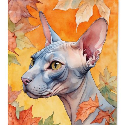 Donskoy Don Sphynx Cat in Fall Leaves Garden Flag