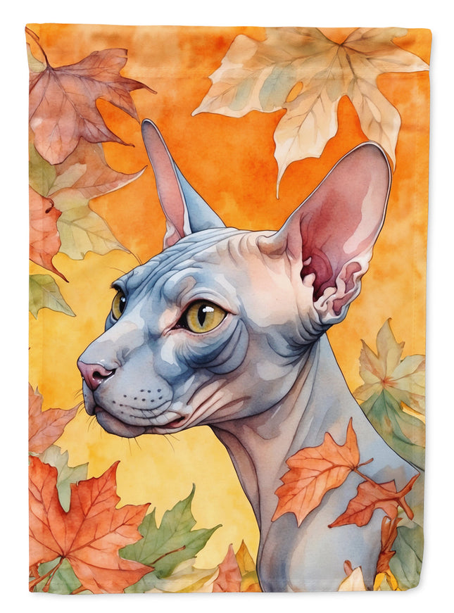 Donskoy Don Sphynx Cat in Fall Leaves Garden Flag