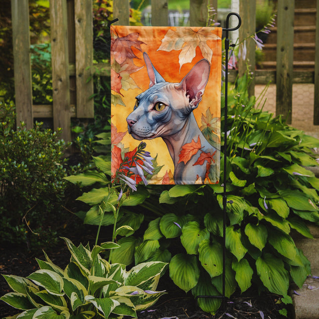 Donskoy Don Sphynx Cat in Fall Leaves Garden Flag