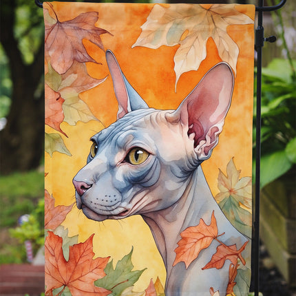 Donskoy Don Sphynx Cat in Fall Leaves Garden Flag
