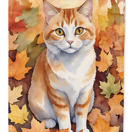 Manx Cat in Fall Leaves House Flag