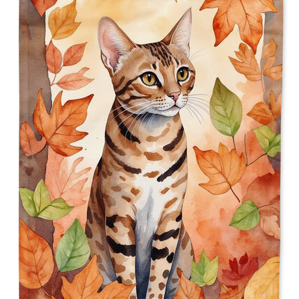 Ocicat Cat in Fall Leaves House Flag
