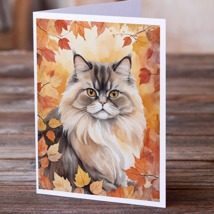 Persian Cat in Fall Leaves Greeting Cards Pack of 8
