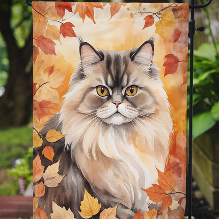 Persian Cat in Fall Leaves Garden Flag