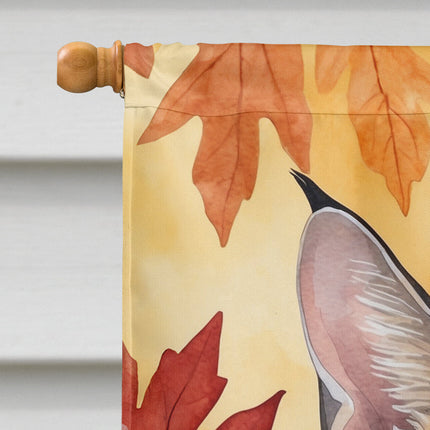 Savannah Cat in Fall Leaves House Flag