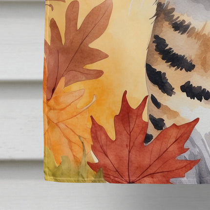 Savannah Cat in Fall Leaves House Flag