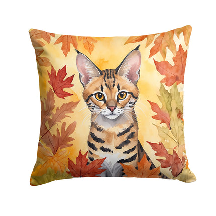 Savannah Cat in Fall Leaves Throw Pillow