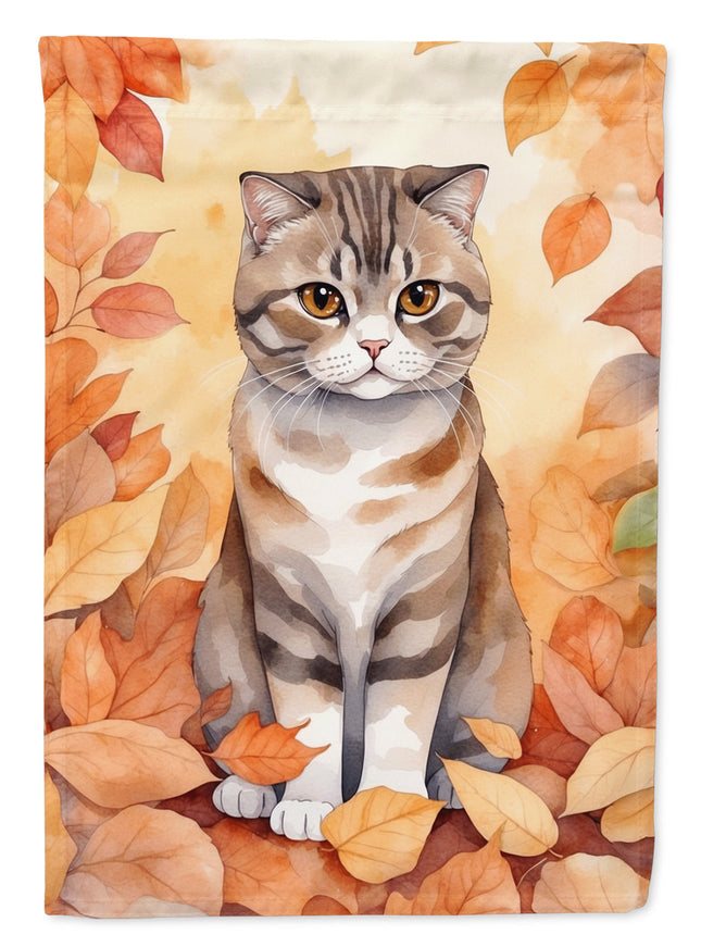 Scottish Fold Cat in Fall Leaves Garden Flag