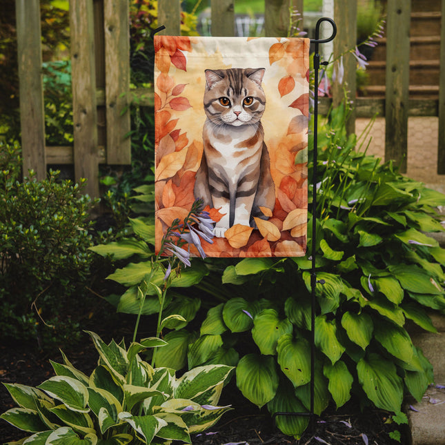 Scottish Fold Cat in Fall Leaves Garden Flag