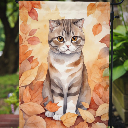 Scottish Fold Cat in Fall Leaves Garden Flag