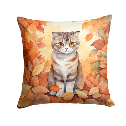 Scottish Fold Cat in Fall Leaves Throw Pillow