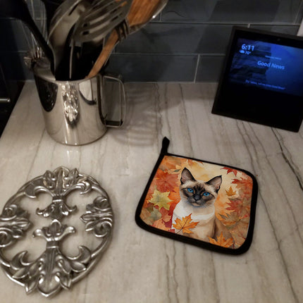 Siamese Cat in Fall Leaves Pair of Pot Holders