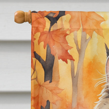 Siberian Cat in Fall Leaves House Flag