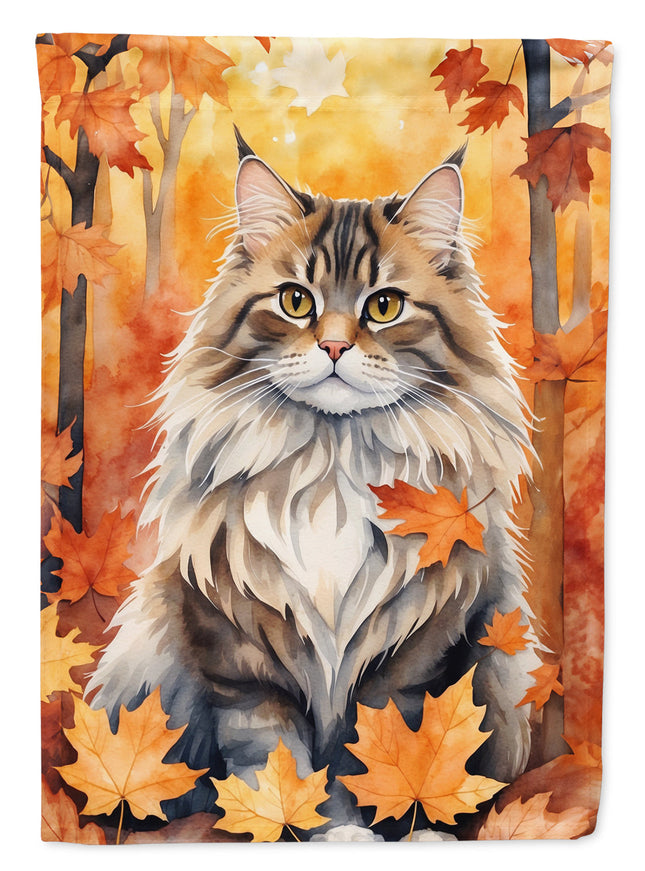 Siberian Cat in Fall Leaves Garden Flag