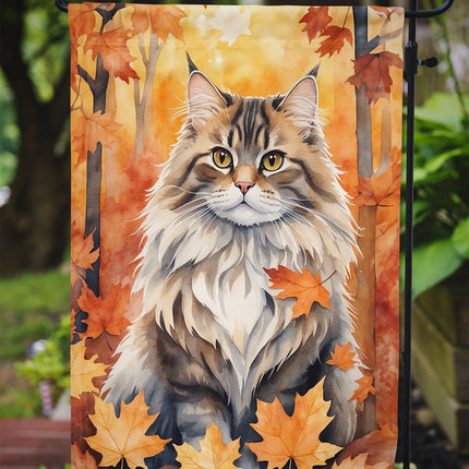 Siberian Cat in Fall Leaves Garden Flag