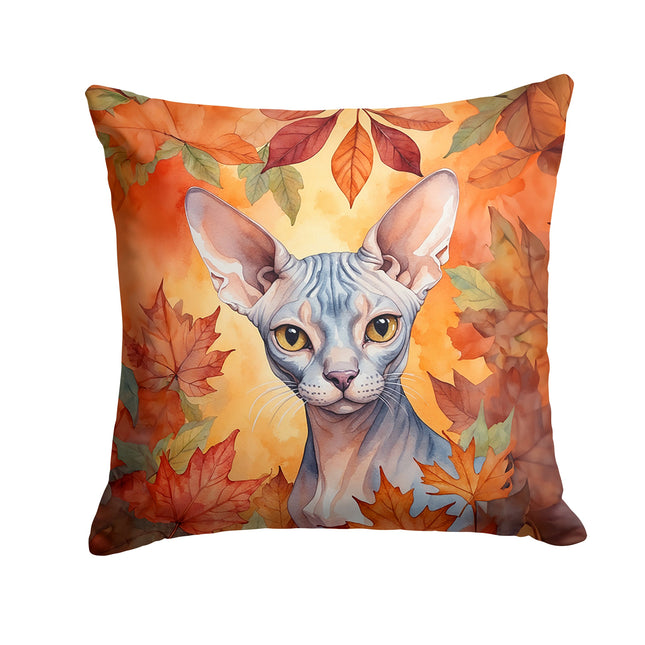 Sphynx Cat in Fall Leaves Throw Pillow